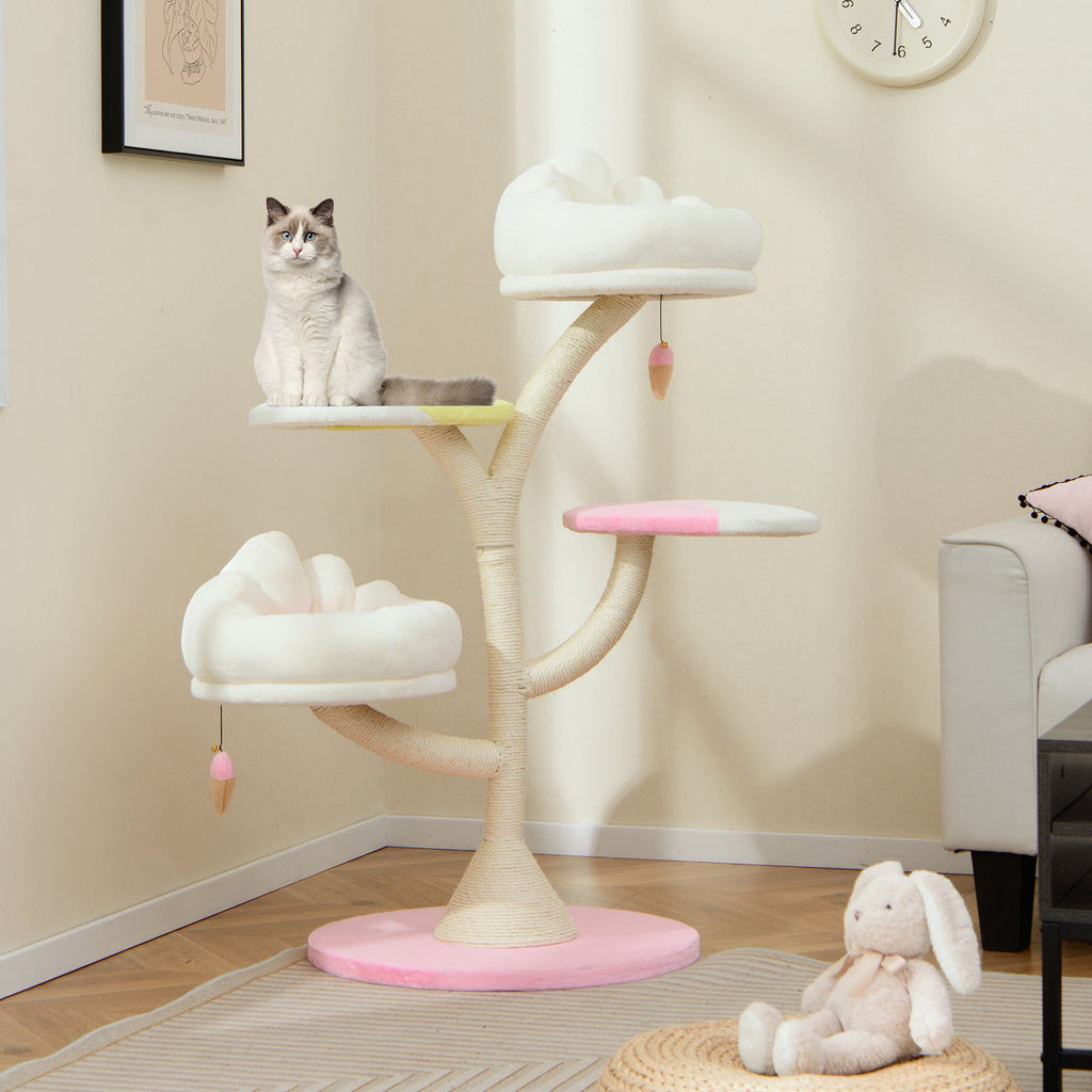 Multi-Layer Cat Tree Tower with 2 Perches & Platforms - Pink - Costway