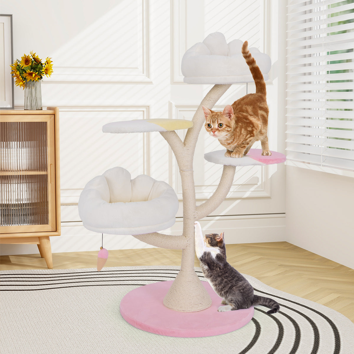 Multi-Layer Cat Tree Tower with 2 Perches & Platforms - Pink - Costway