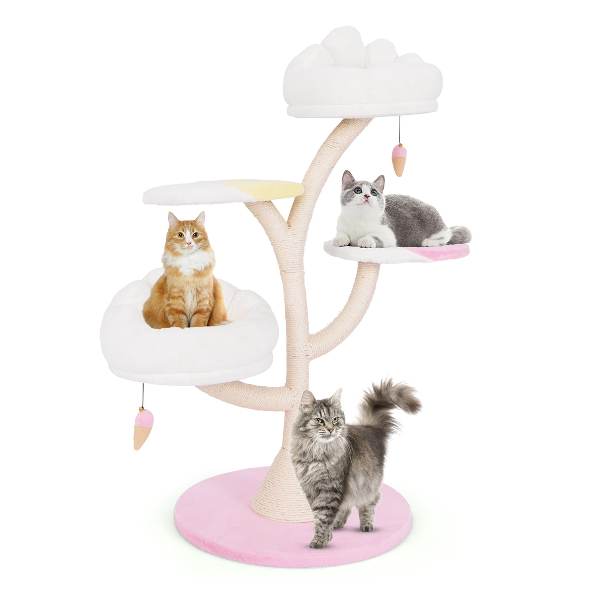 Multi-Layer Cat Tree Tower with 2 Perches & Platforms - Pink - Costway