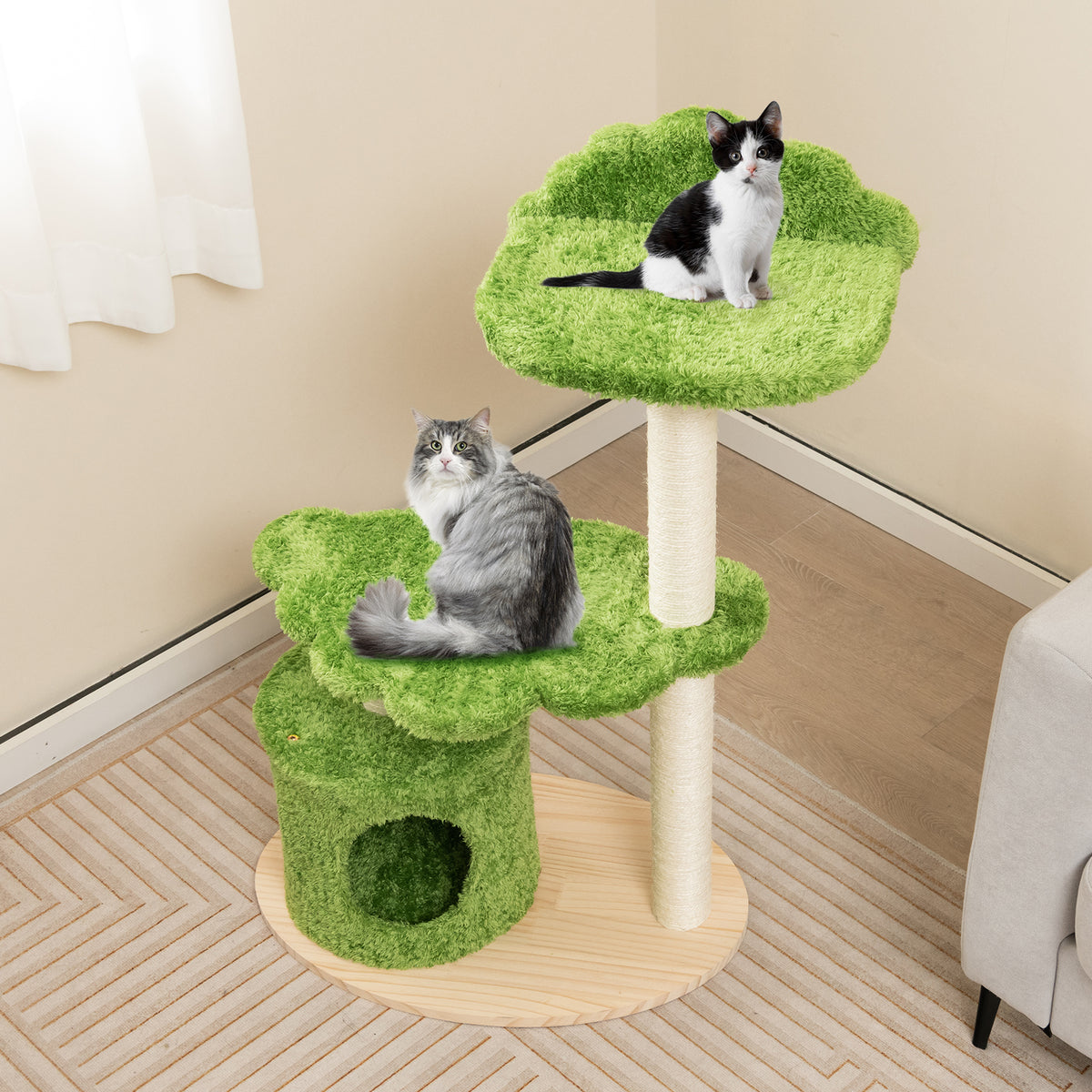Green 38 Inch Cute Cat Tree with Fully Wrapped Sisal Posts & Cozy Condo