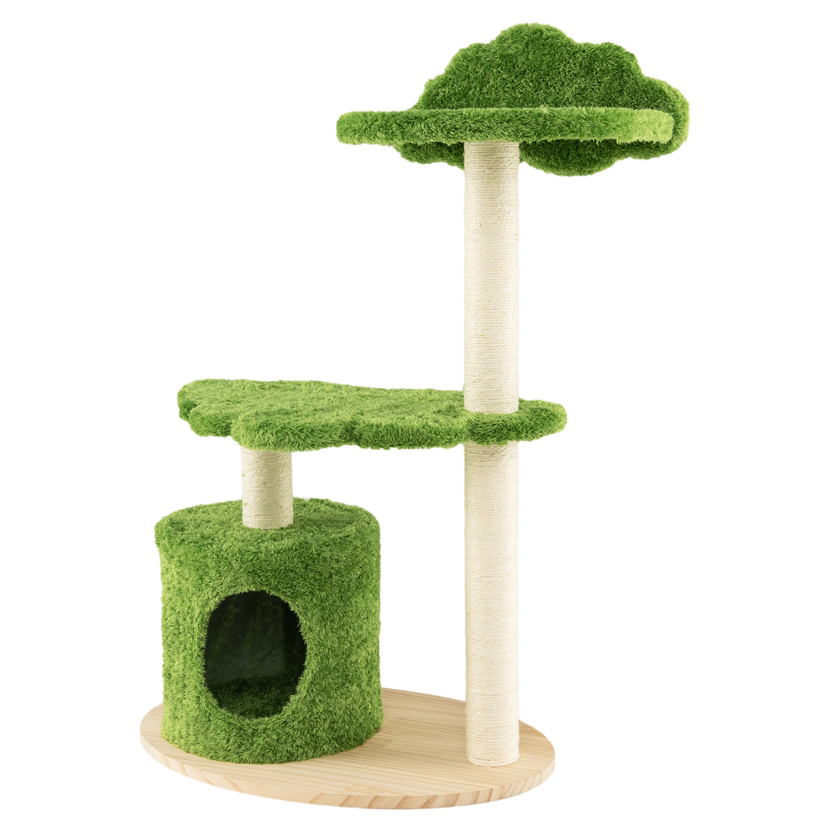 Green 38 Inch Cute Cat Tree with Fully Wrapped Sisal Posts & Cozy Condo