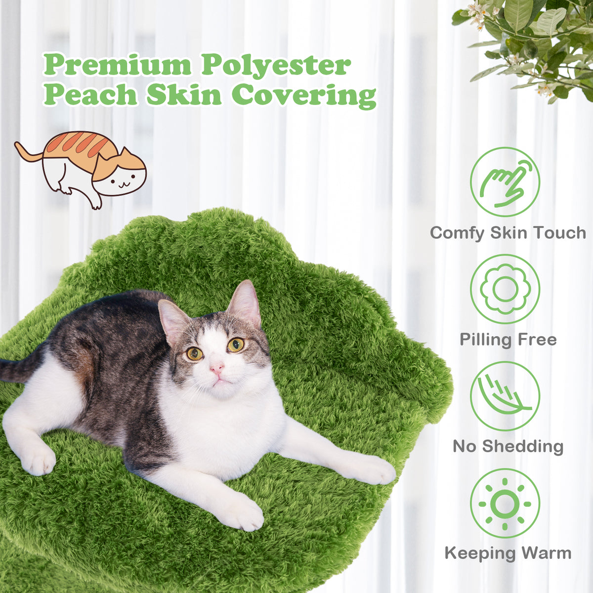 Green 38 Inch Cute Cat Tree with Fully Wrapped Sisal Posts & Cozy Condo