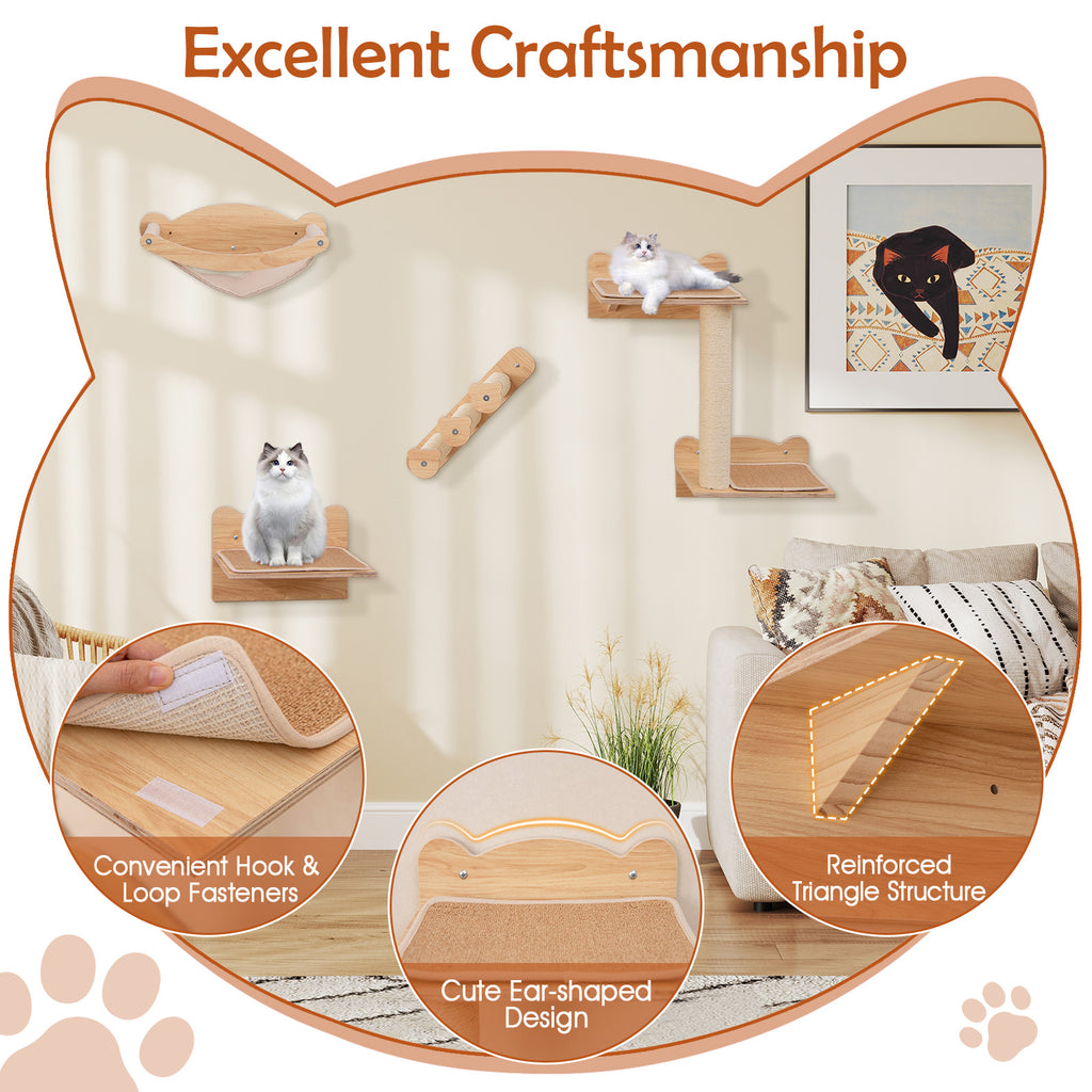 Cat Wall Furniture Set of 4 with Hammock and 2-Step Tree - Natural Variation