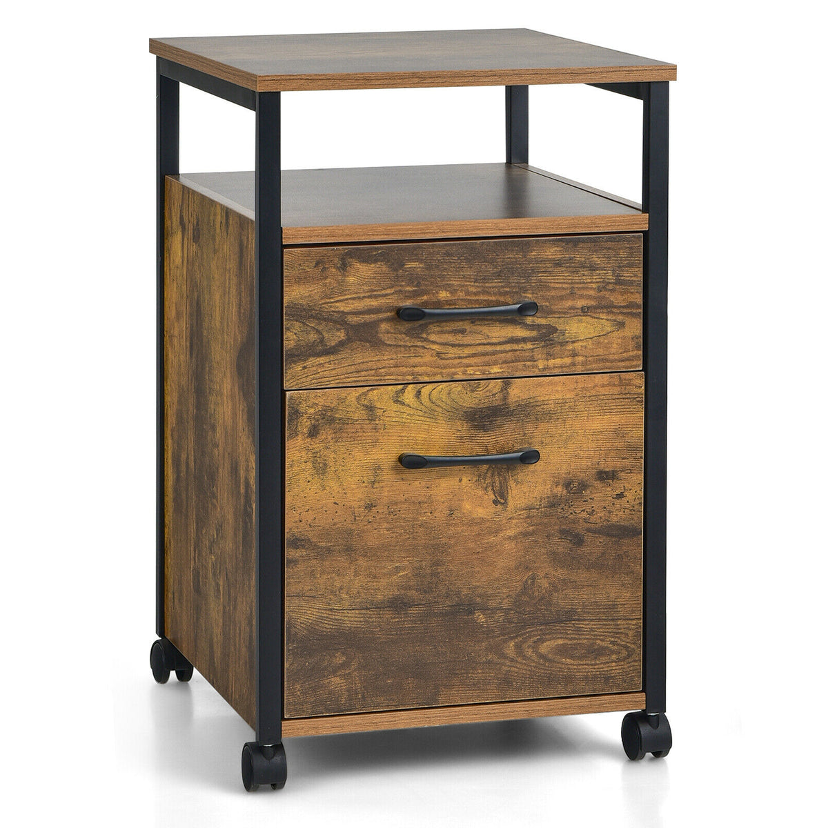2-Drawer Mobile File Cabinet with Printer Stand – Rustic Brown