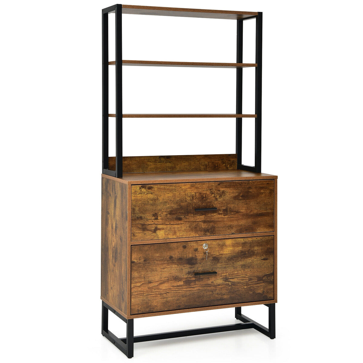 2-Drawer Mobile File Cabinet with Printer Stand – Rustic Brown
