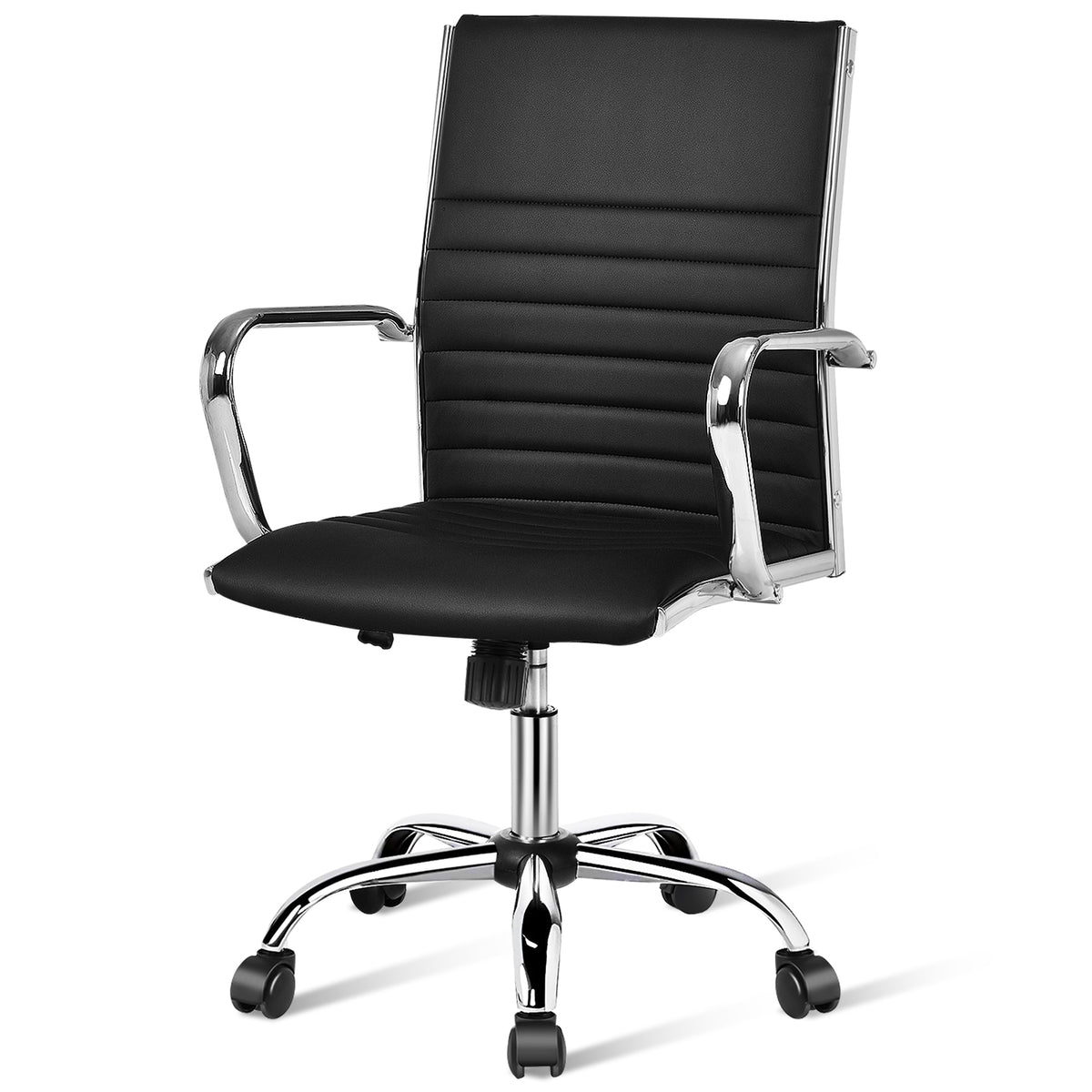 High Back Office Chair with Armrests - Black PU Leather