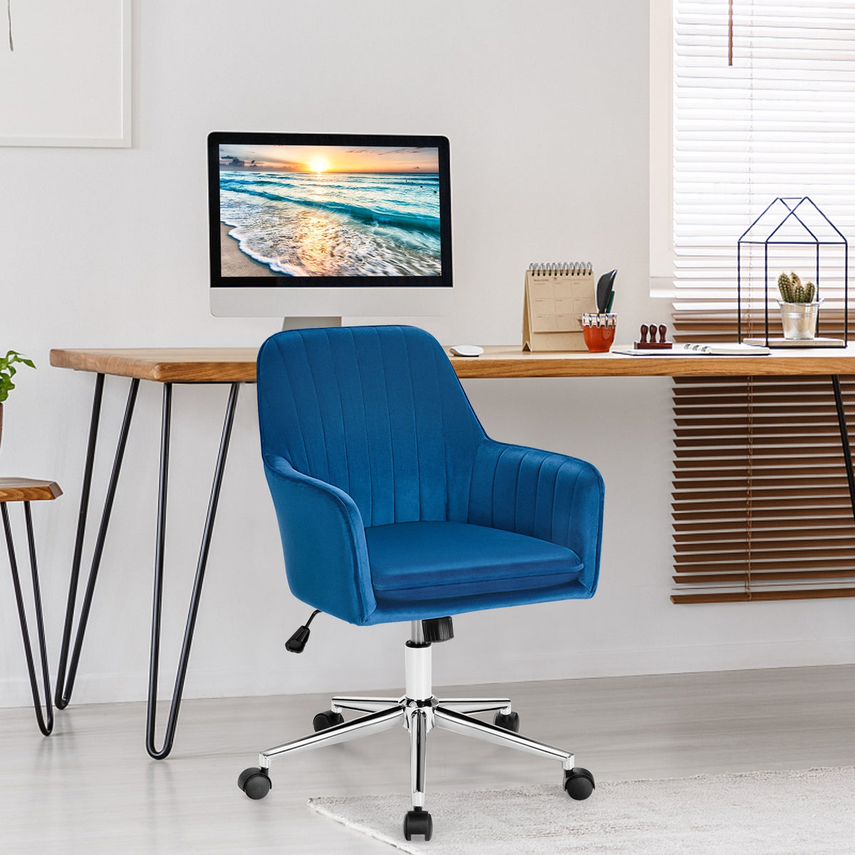 Velvet Office Chair with Adjustable Height & Swivel Base