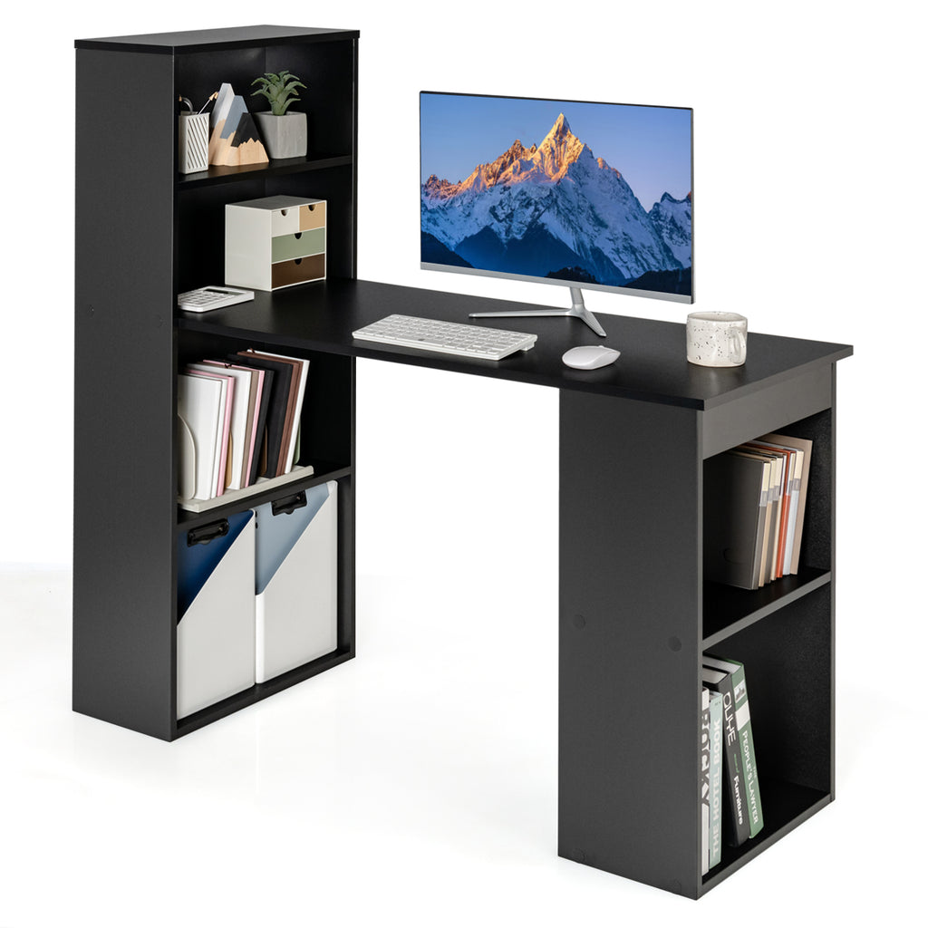 48" Computer Desk with 4-Tier Bookcase and CPU Stand - Black