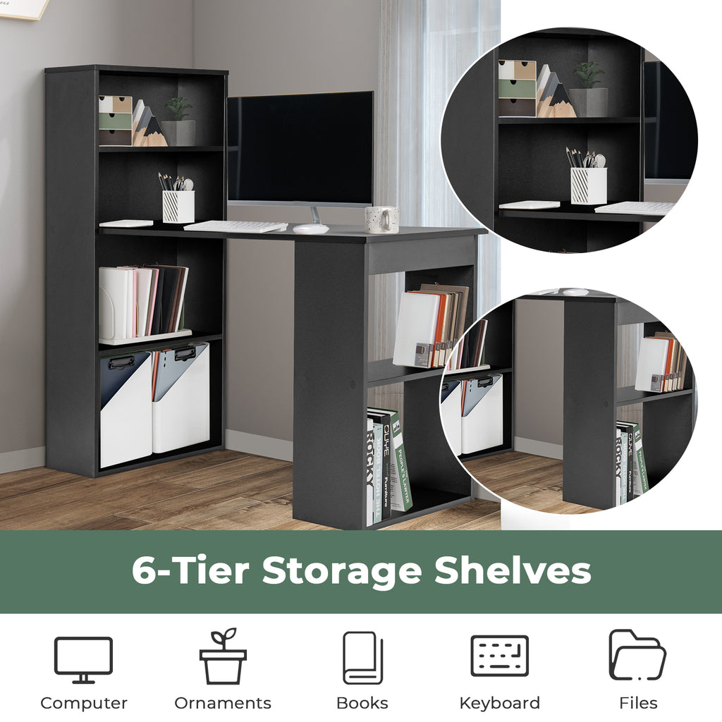 48" Computer Desk with 4-Tier Bookcase and CPU Stand - Black