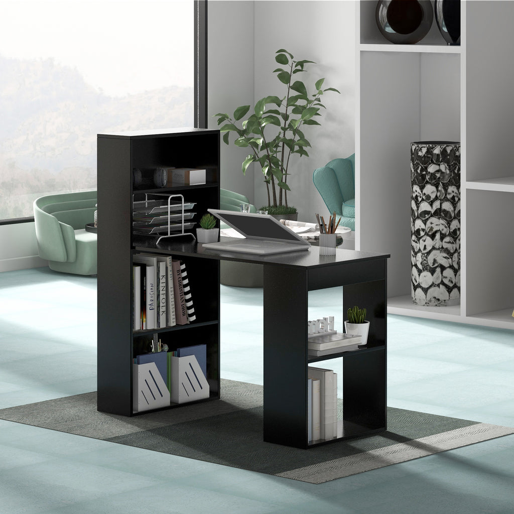 48" Computer Desk with 4-Tier Bookcase and CPU Stand - Black