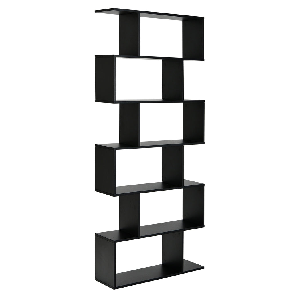 6-Tier S-Shaped Freestanding Bookshelf with Cabinet and Doors