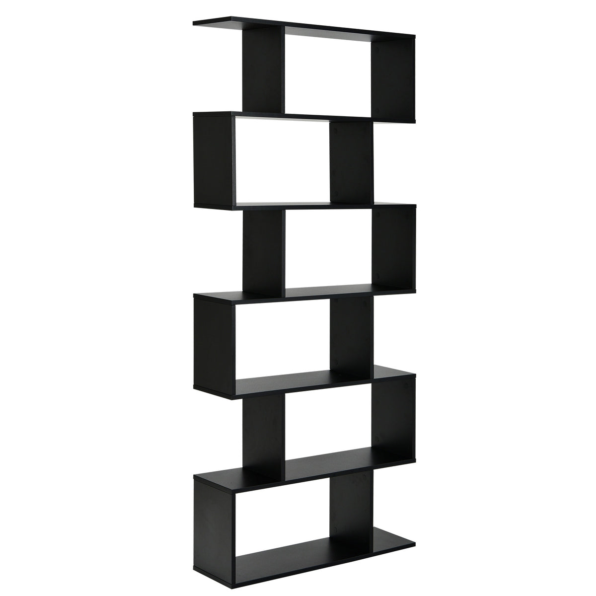 6-Tier S-Shaped Freestanding Bookshelf with Cabinet and Doors