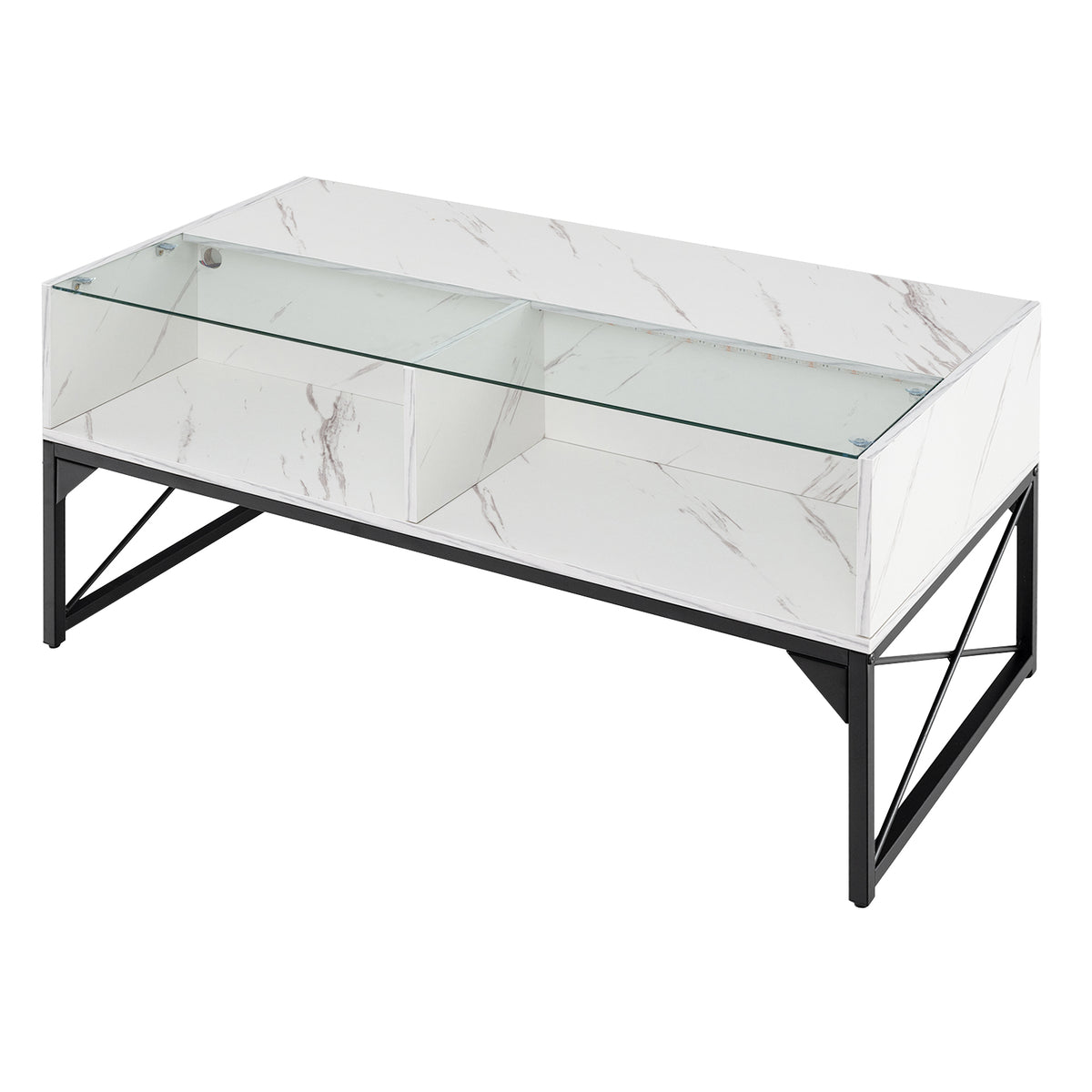 Center Table with Faux Marble Top and LED Lights - White