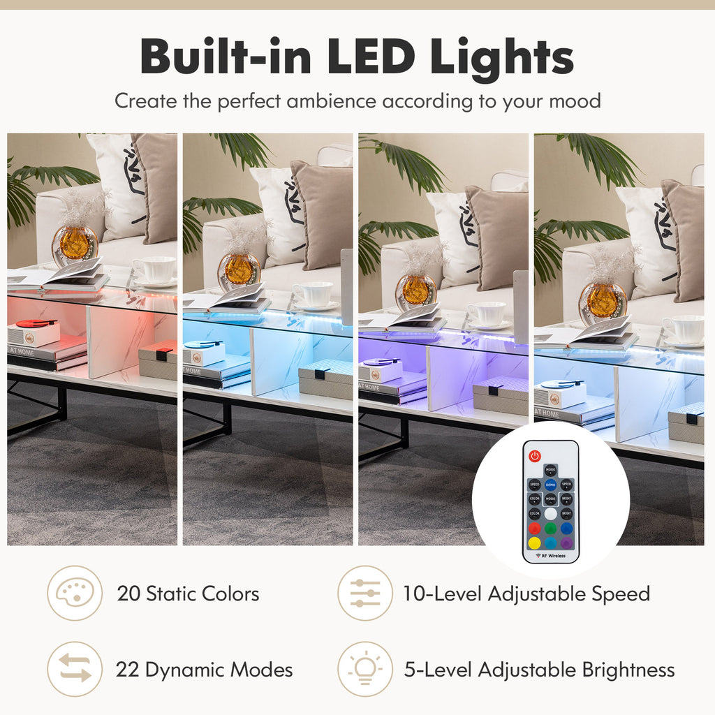Center Table with Faux Marble Top and LED Lights - White