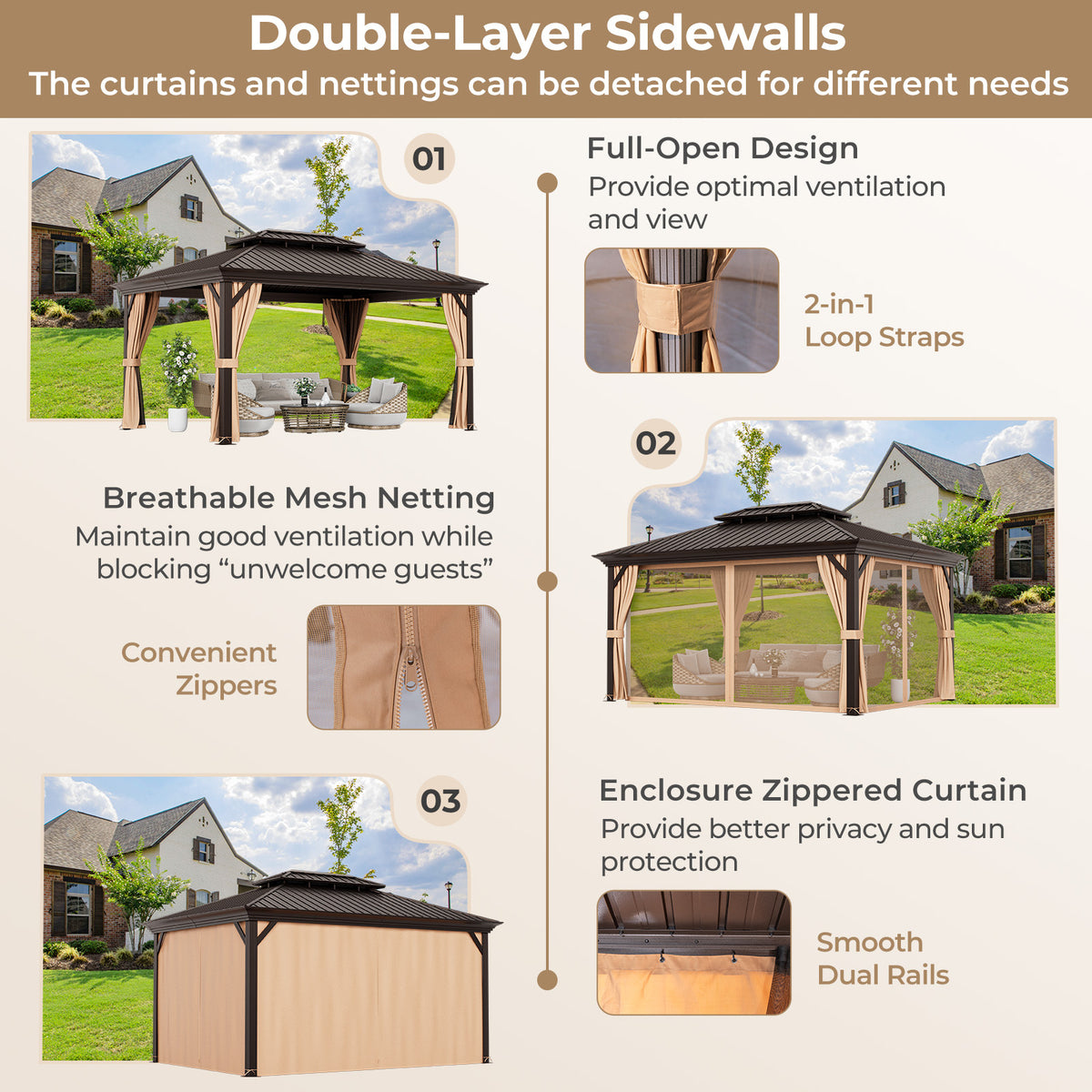 12 x 16 Feet Double-Roof Hardtop Gazebo, Coffee
