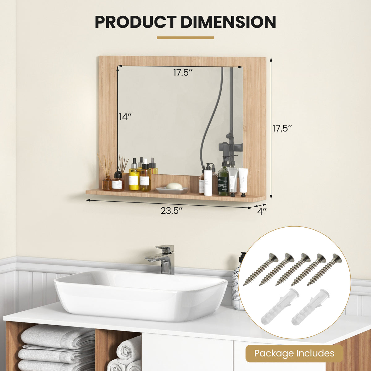 Bathroom Mirror with Shelf and Wood Frame - 23.5 x 17.5 Inch, Brown (Variation of THIS listing)