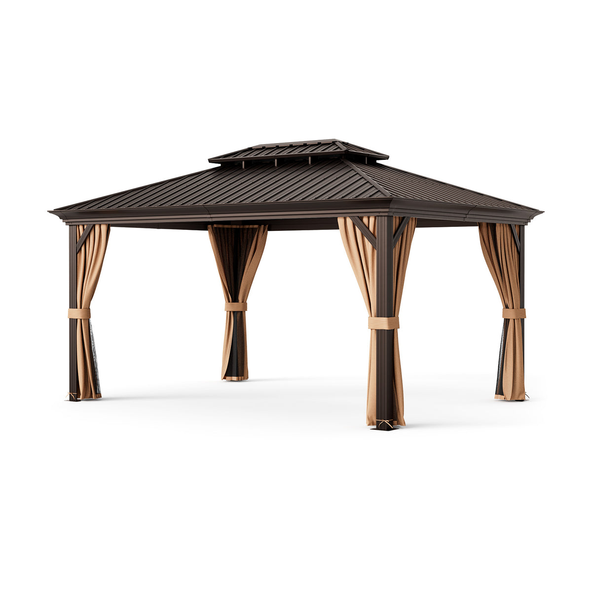 12 x 16 Feet Double-Roof Hardtop Gazebo, Coffee