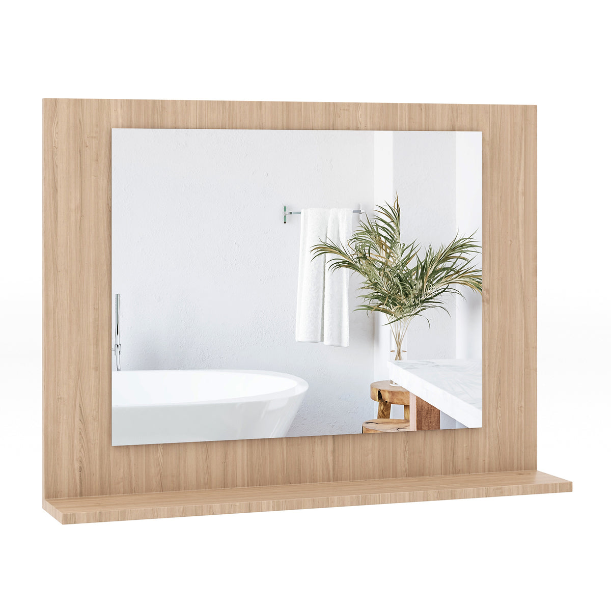 Bathroom Mirror with Shelf and Wood Frame - 23.5 x 17.5 Inch, Brown (Variation of THIS listing)