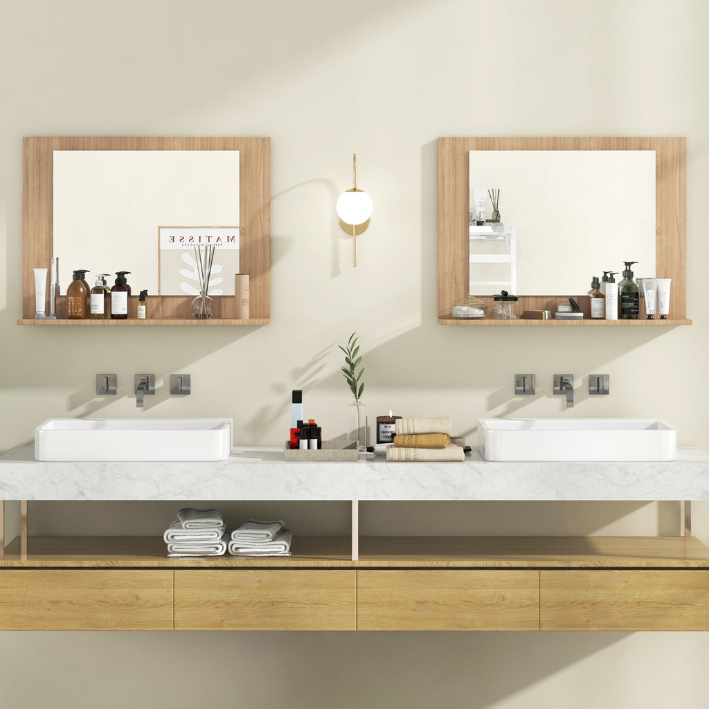 Bathroom Mirror with Shelf and Wood Frame - 23.5 x 17.5 Inch, Brown (Variation of THIS listing)