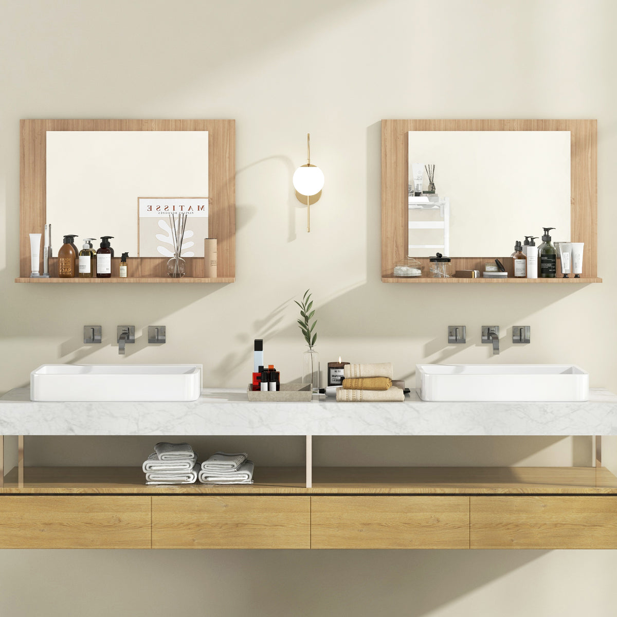 Bathroom Mirror with Shelf and Wood Frame - 23.5 x 17.5 Inch, Brown (Variation of THIS listing)