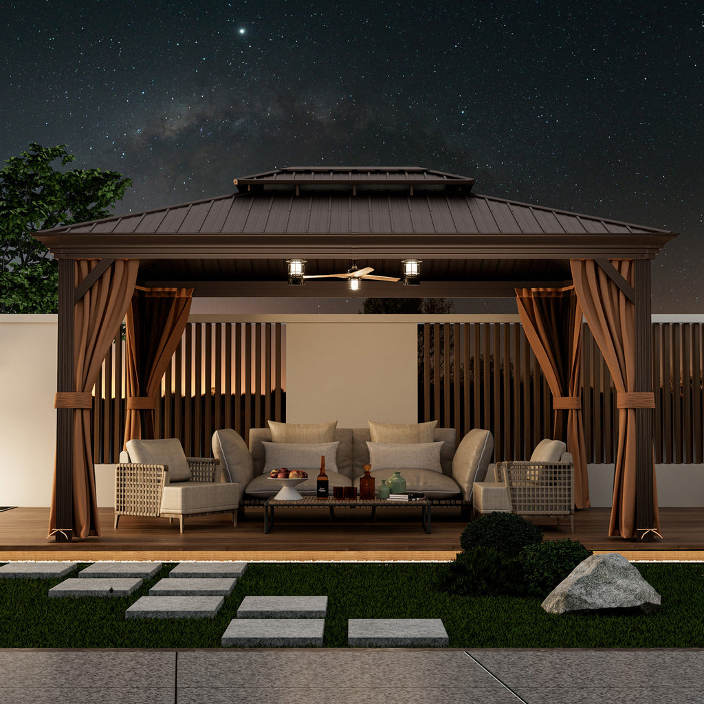 12 x 16 Feet Double-Roof Hardtop Gazebo, Coffee