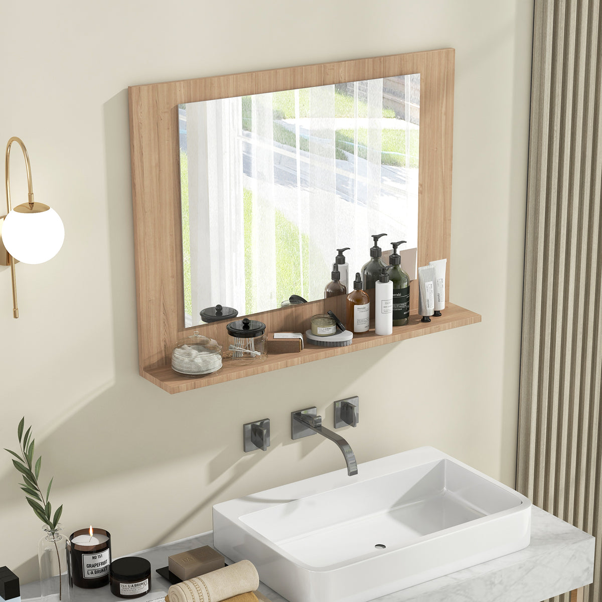 Bathroom Mirror with Shelf and Wood Frame - 23.5 x 17.5 Inch, Brown (Variation of THIS listing)