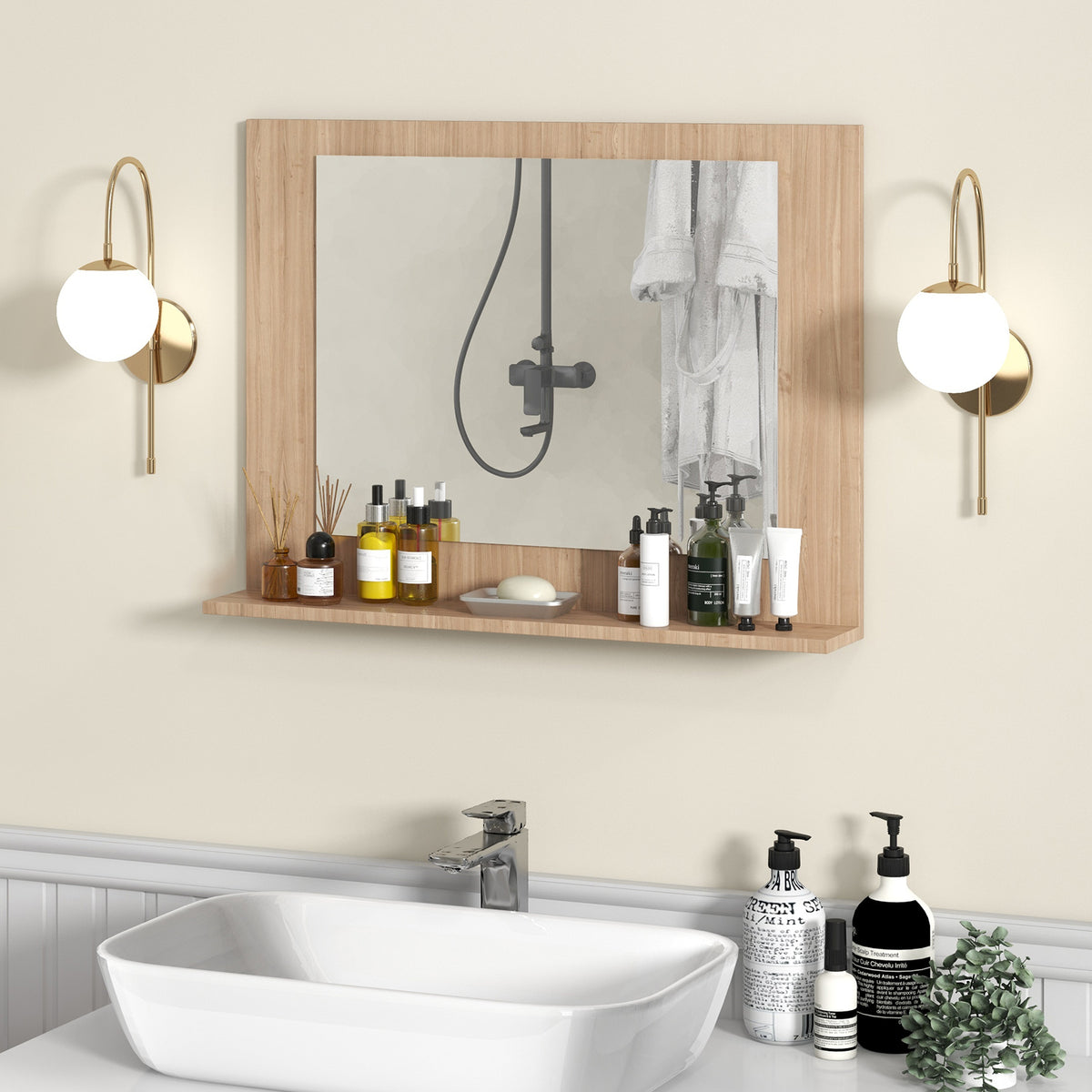 Bathroom Mirror with Shelf and Wood Frame - 23.5 x 17.5 Inch, Brown (Variation of THIS listing)