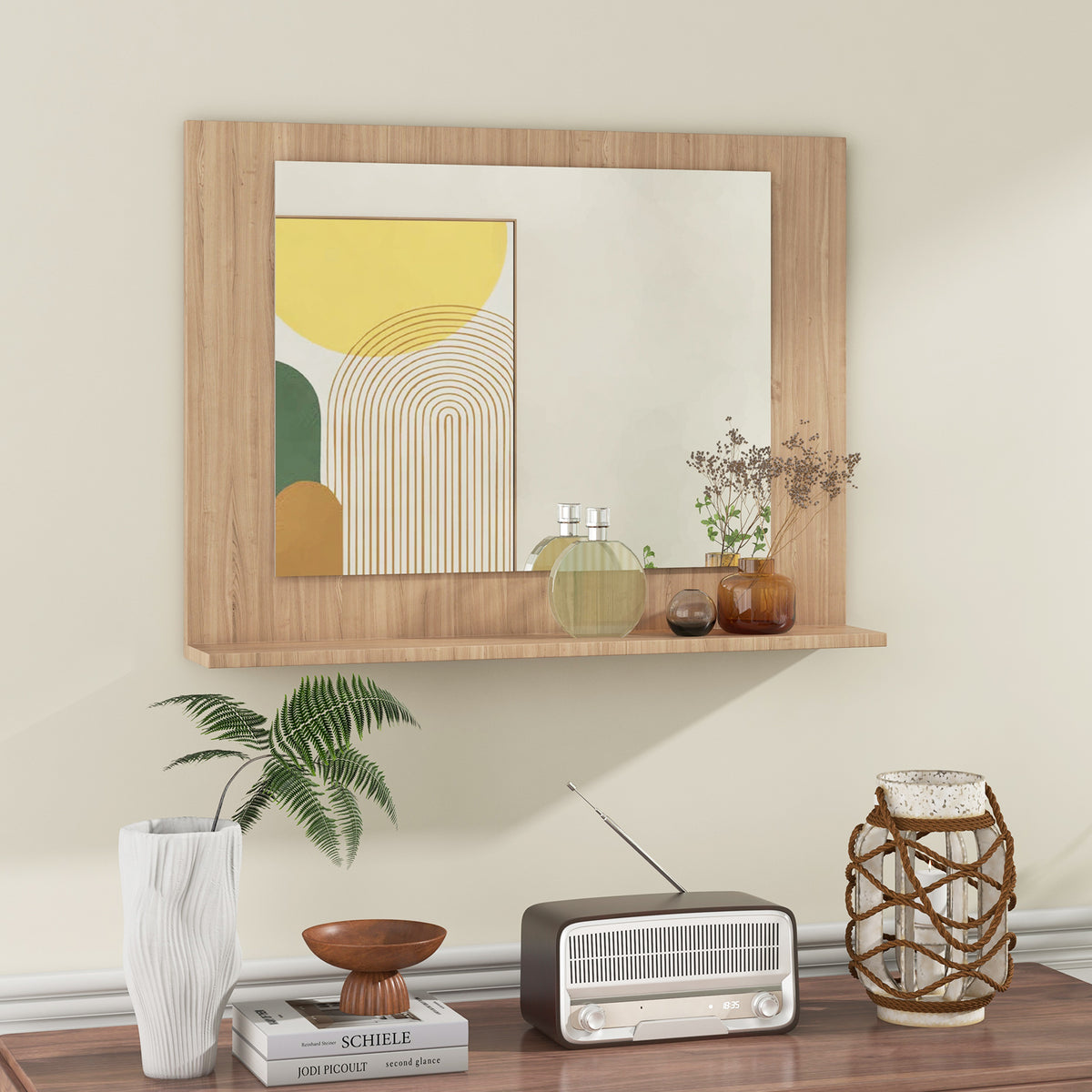 Bathroom Mirror with Shelf and Wood Frame - 23.5 x 17.5 Inch, Brown (Variation of THIS listing)