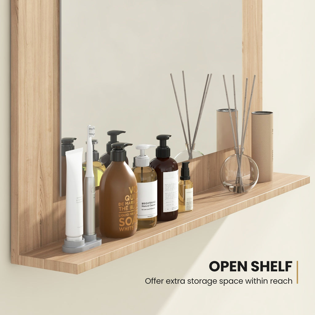 Bathroom Mirror with Shelf and Wood Frame - 23.5 x 17.5 Inch, Brown (Variation of THIS listing)