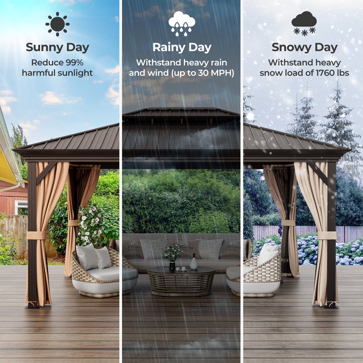 12 x 16 Feet Double-Roof Hardtop Gazebo, Coffee