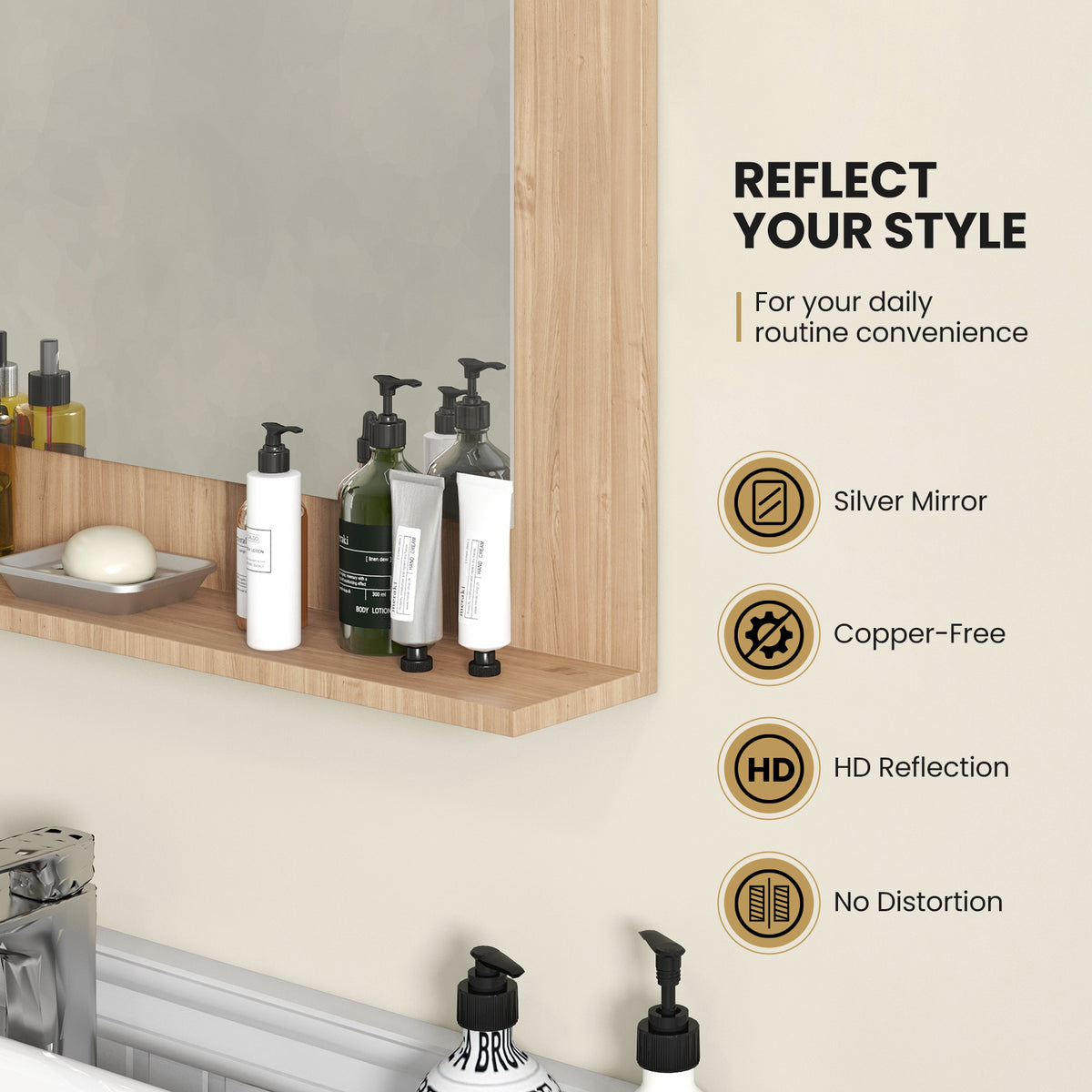 Bathroom Mirror with Shelf and Wood Frame - 23.5 x 17.5 Inch, Brown (Variation of THIS listing)