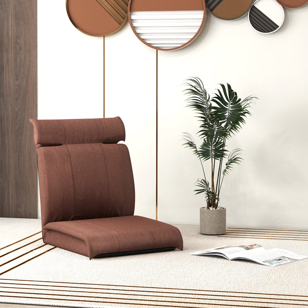 Folding Floor Chair 14-Position Adjustable Backrest Brown