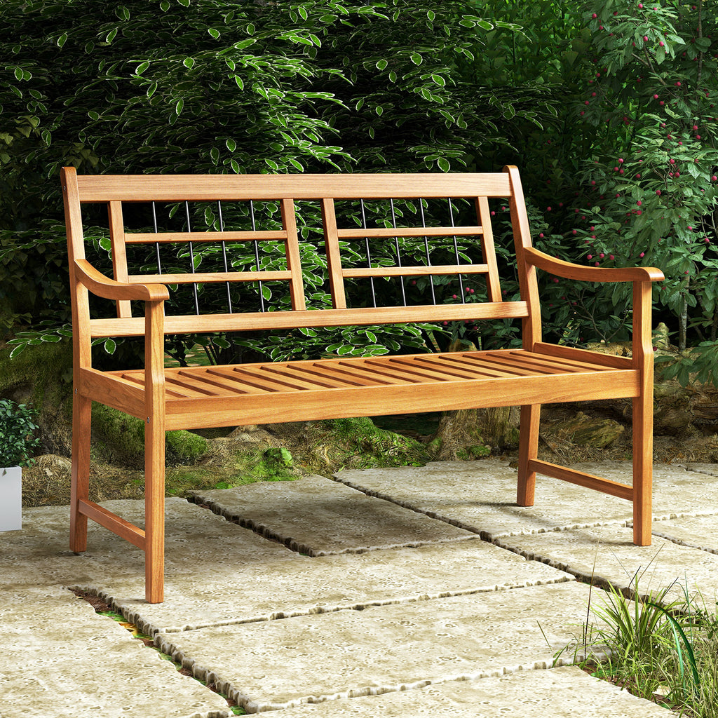 Acacia Wood Patio Bench with Armrests & Backrest – 43.5 Inch