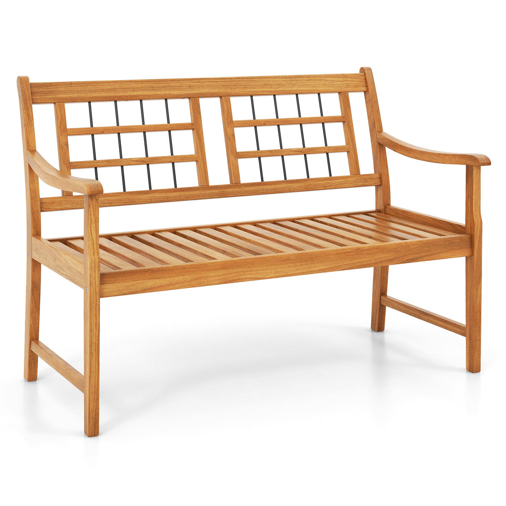 Acacia Wood Patio Bench with Armrests & Backrest – 43.5 Inch