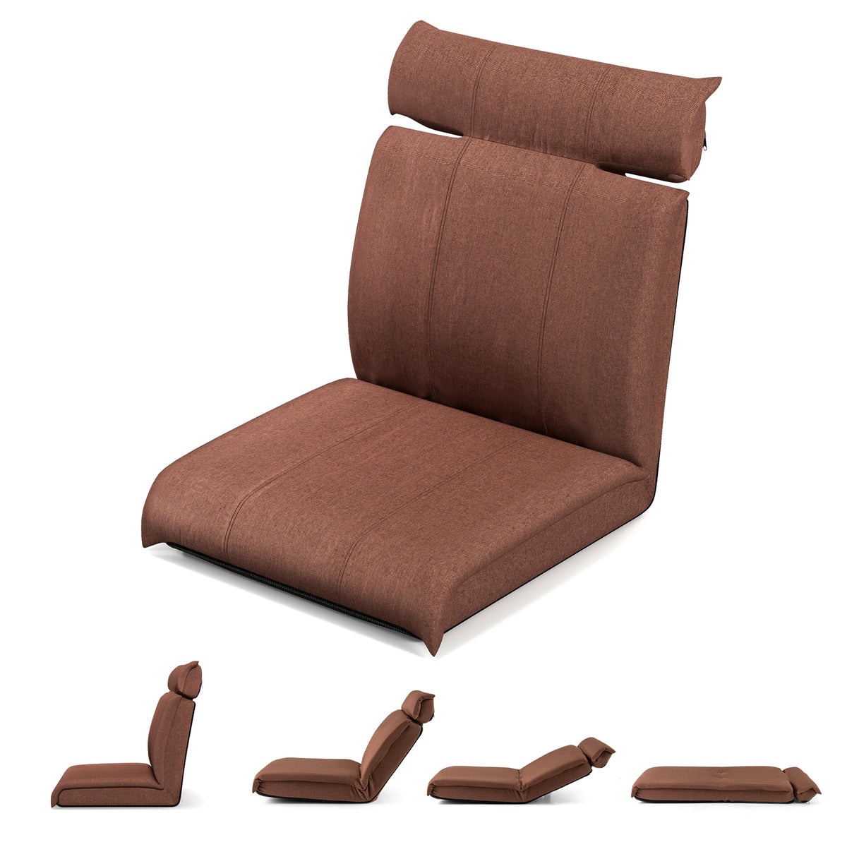 Folding Floor Chair 14-Position Adjustable Backrest Brown