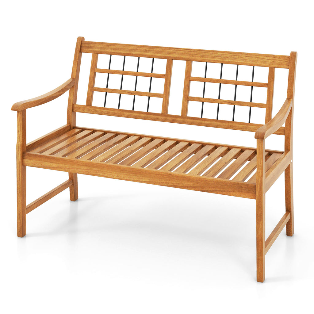 Acacia Wood Patio Bench with Armrests & Backrest – 43.5 Inch