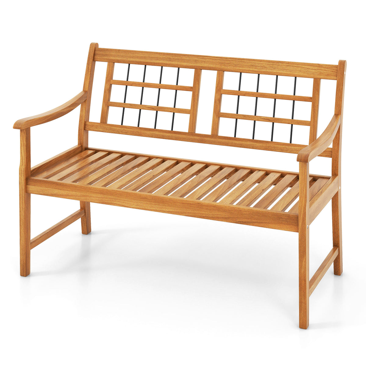 Acacia Wood Patio Bench with Armrests & Backrest – 43.5 Inch