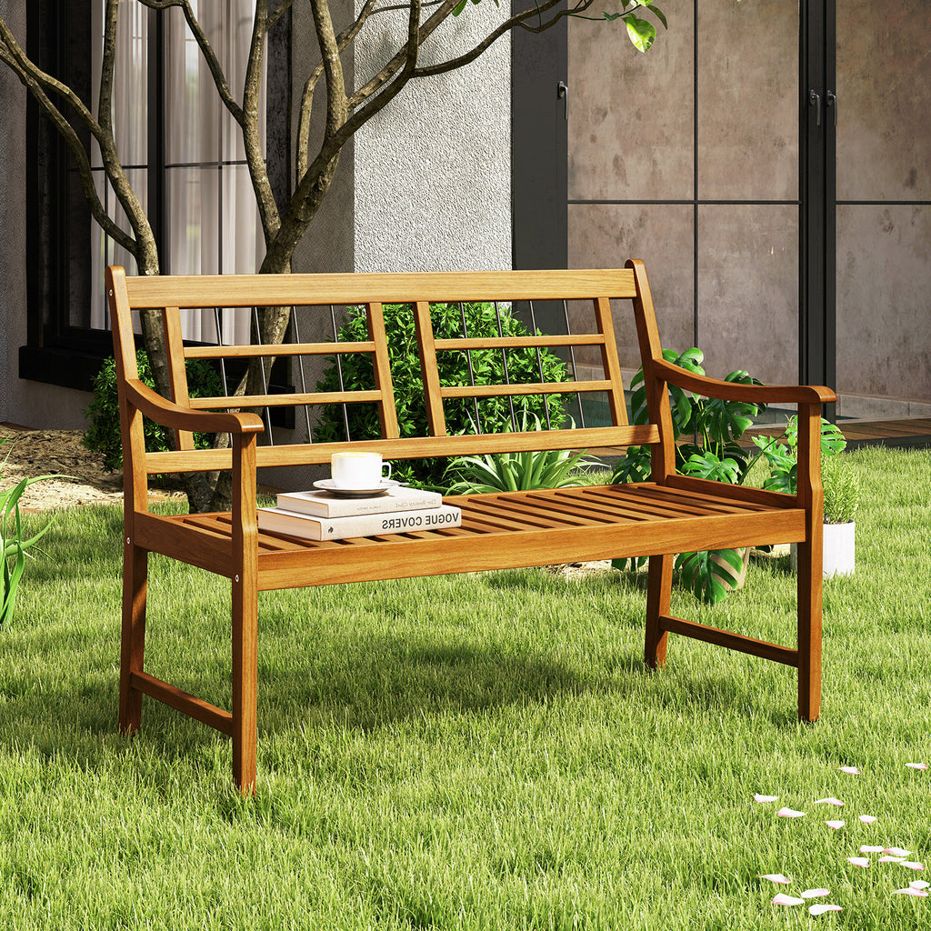Acacia Wood Patio Bench with Armrests & Backrest – 43.5 Inch