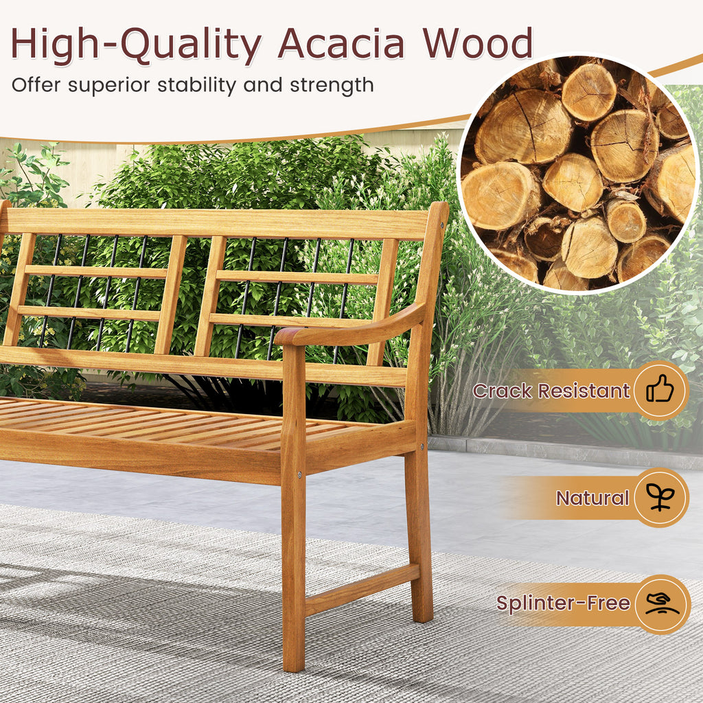Acacia Wood Patio Bench with Armrests & Backrest – 43.5 Inch