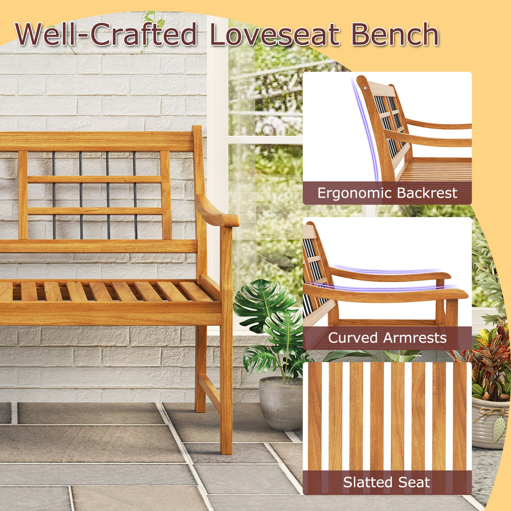 Acacia Wood Patio Bench with Armrests & Backrest – 43.5 Inch