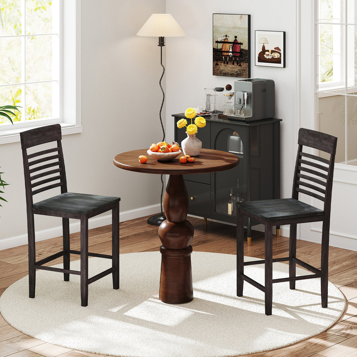 Dining Chair Set of 2 with Footrests, Gray