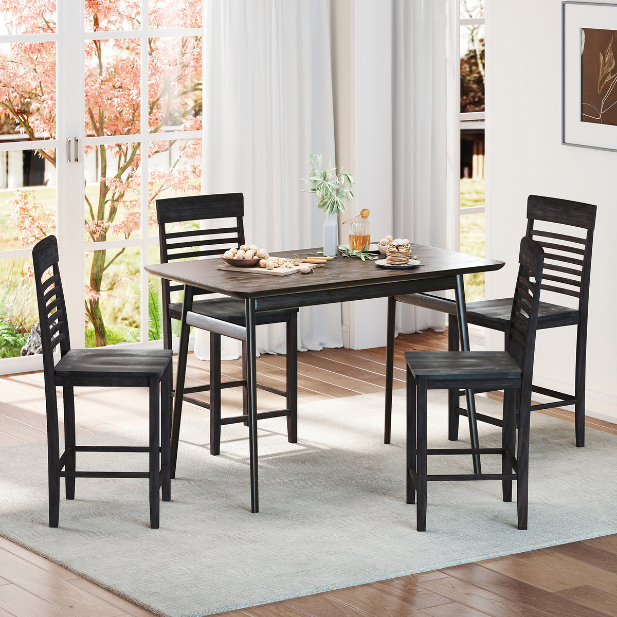 Dining Chair Set of 2 with Footrests, Gray