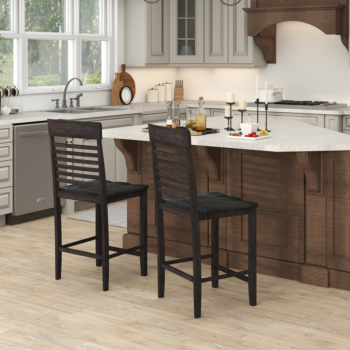 Dining Chair Set of 2 with Footrests, Gray
