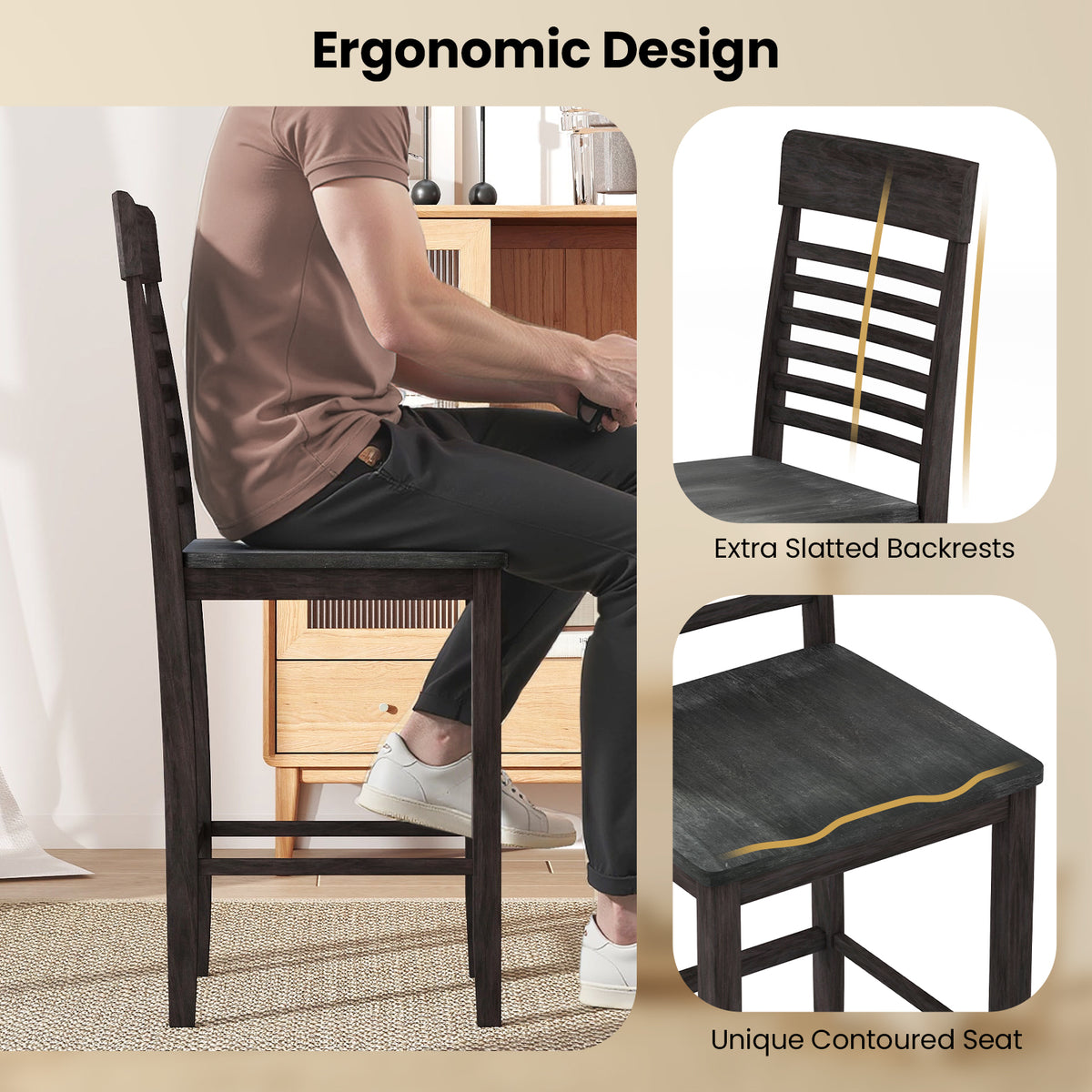 Dining Chair Set of 2 with Footrests, Gray
