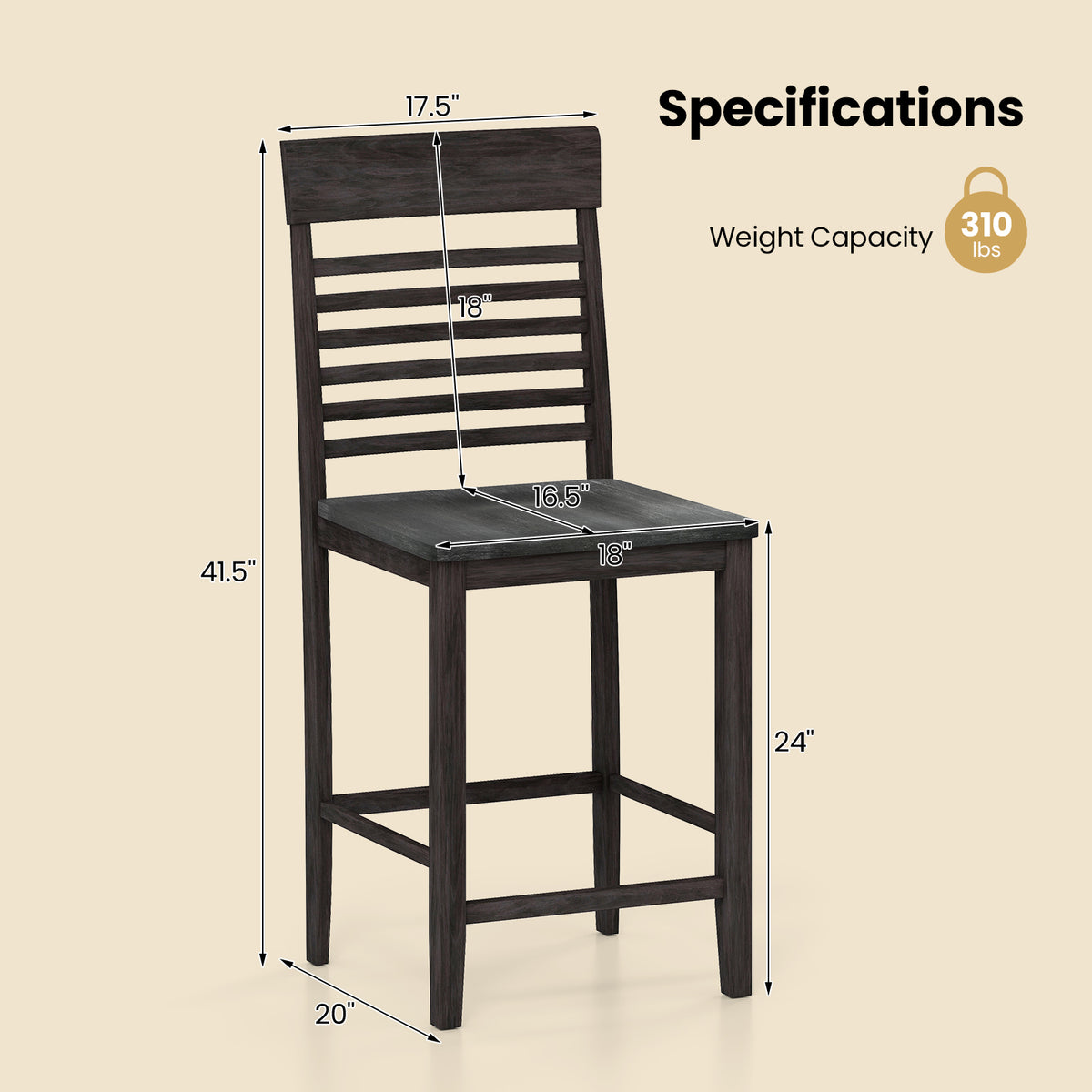 Dining Chair Set of 2 with Footrests, Gray