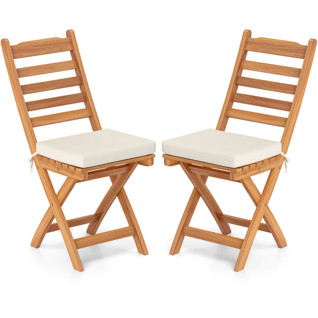 Patio Folding Chairs Set of 2 with Soft Seat Cushion