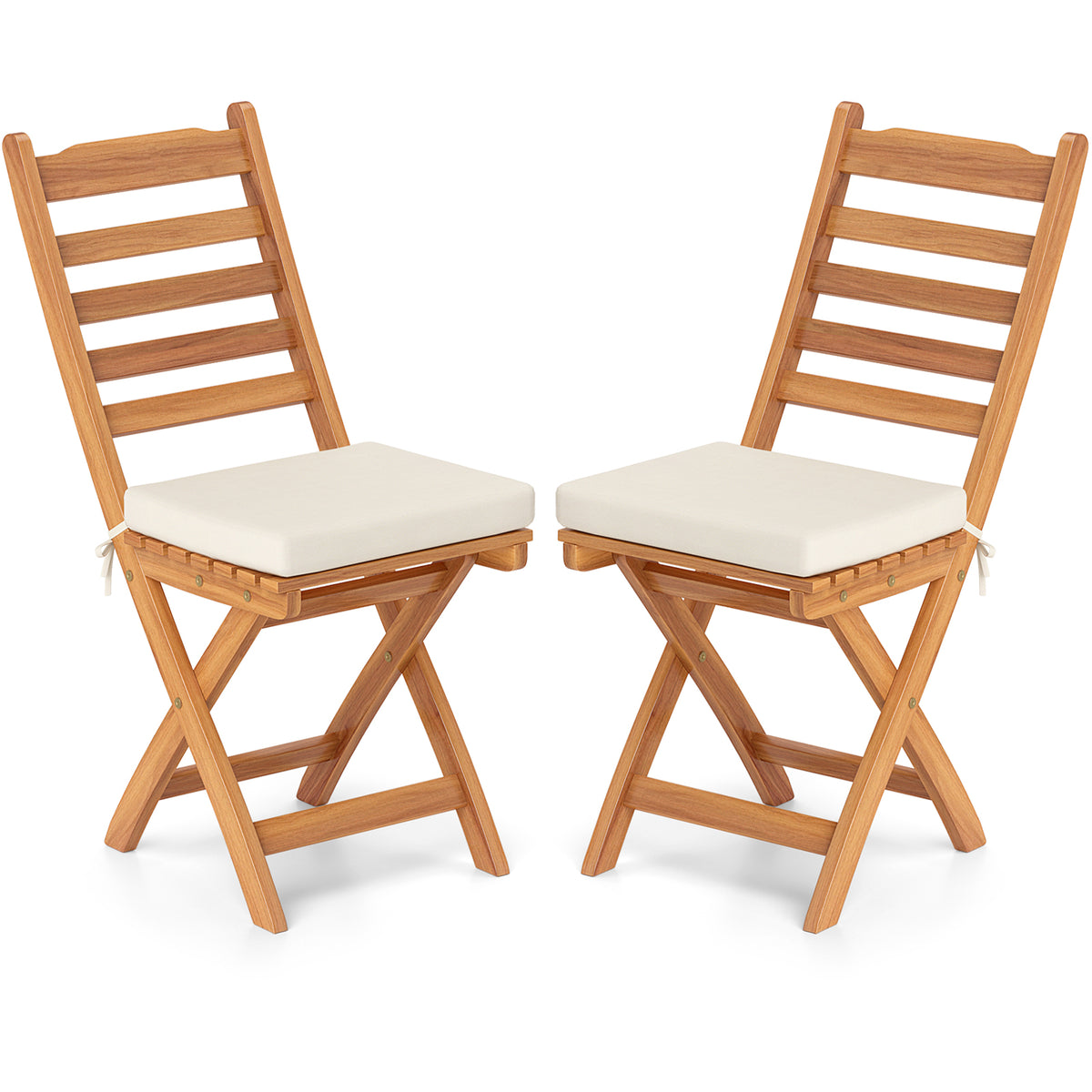 Patio Folding Chairs Set of 2 with Soft Seat Cushion