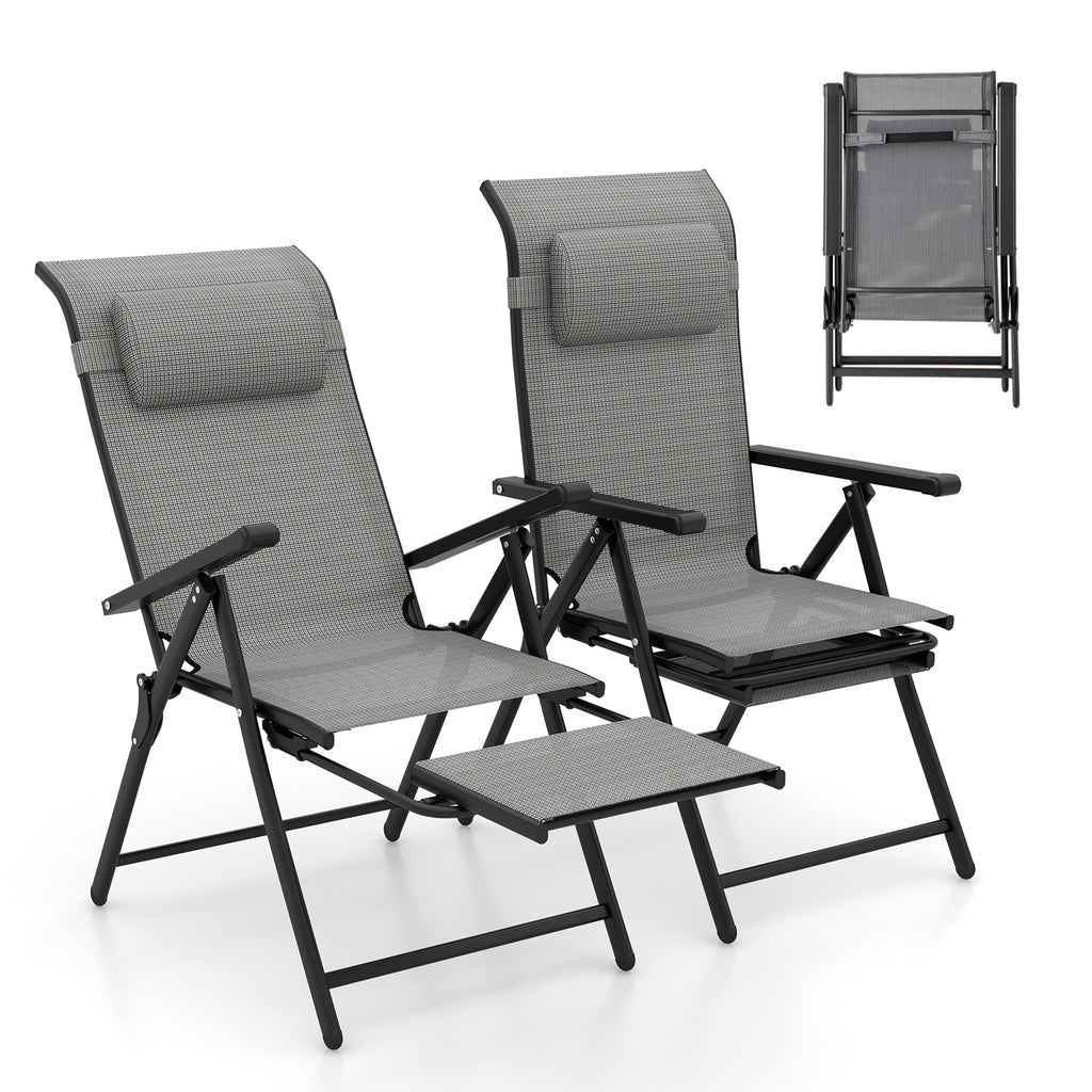 Folding Patio Chairs Set of 2 with 10-Level Adjustable Backrests and