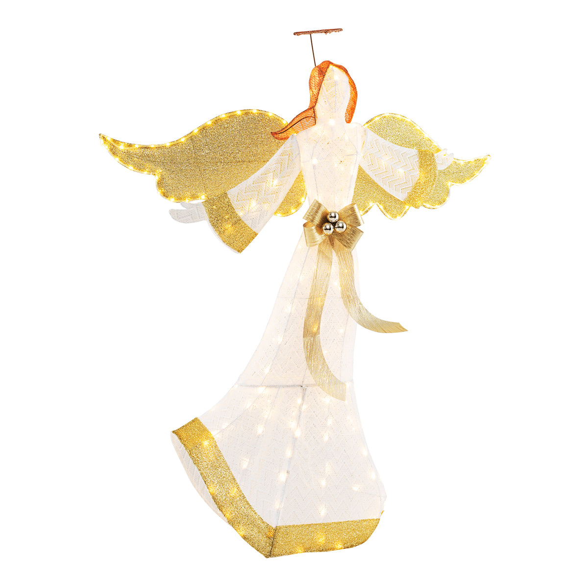5.2 Feet Christmas Pre-Lit Angel with Halo, Wings & 180 Warm White LED Lights - Outdoor Decor
