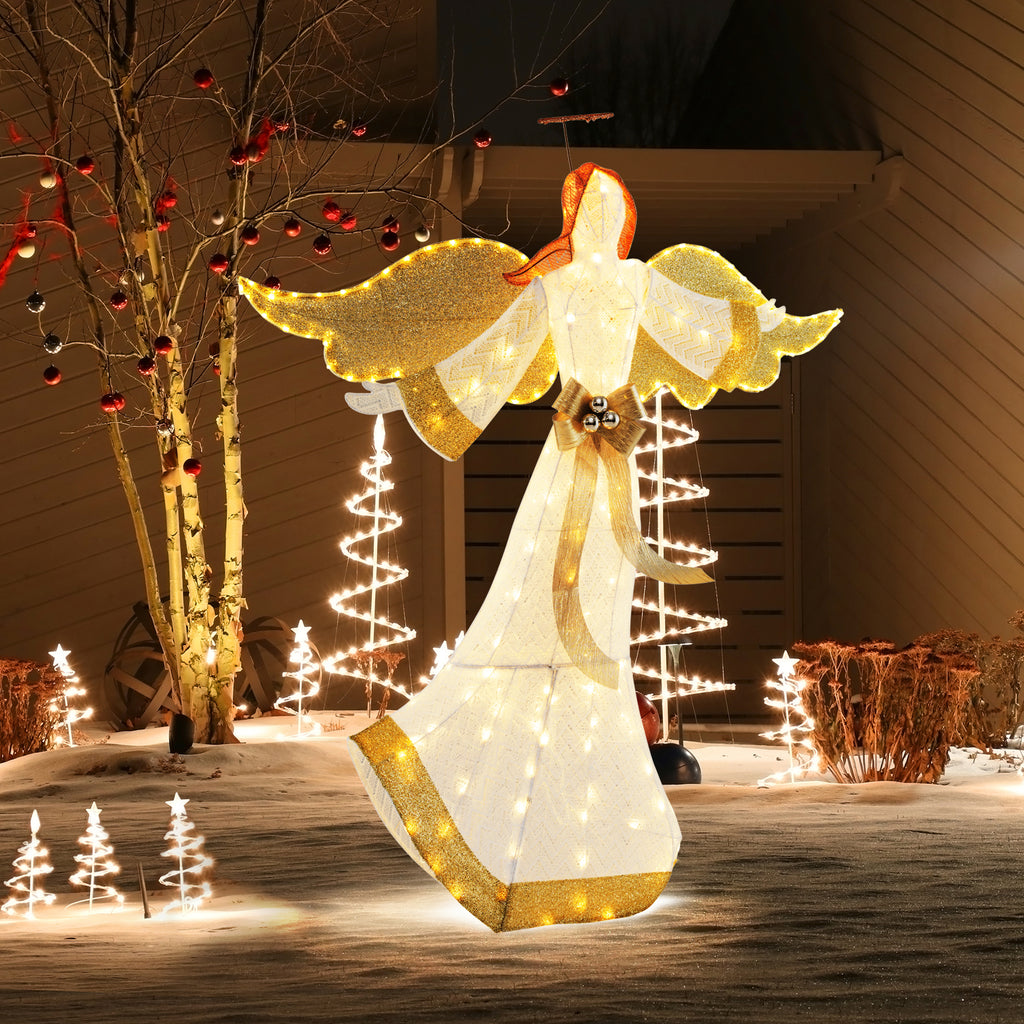 5.2 Feet Christmas Pre-Lit Angel with Halo, Wings & 180 Warm White LED Lights - Outdoor Decor